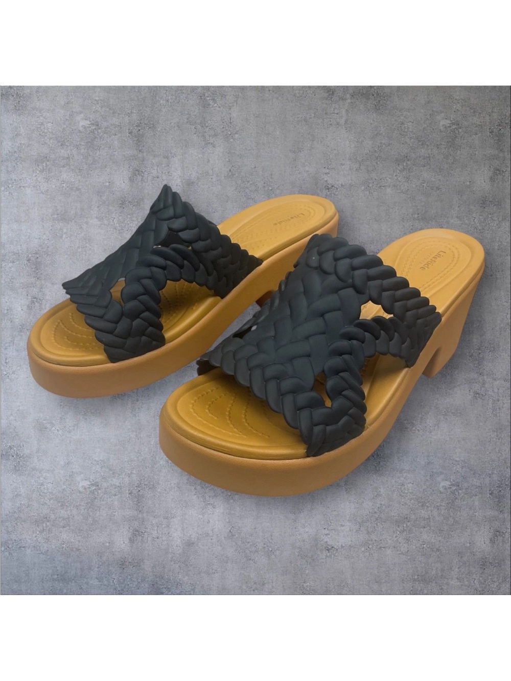 Women's Braided Slide Sandals in Black and Tan